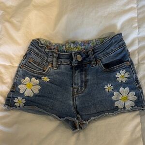 Mini Boden Blue Denim Daisy Embroidered Girls' Shorts